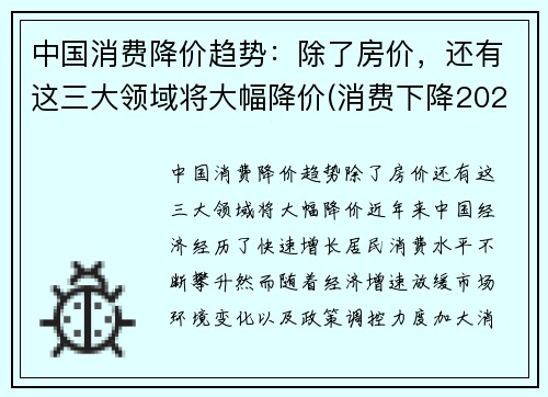 中国消费降价趋势：除了房价，还有这三大领域将大幅降价(消费下降2021)